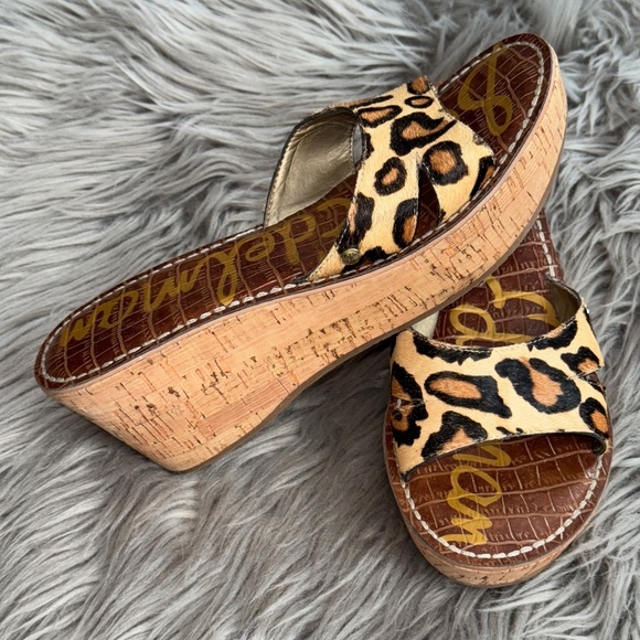EUC Sam Edelman Reid Wedge Slide Sandal Animal Leopard Print Size 7.5 - Picture 2 of 10
